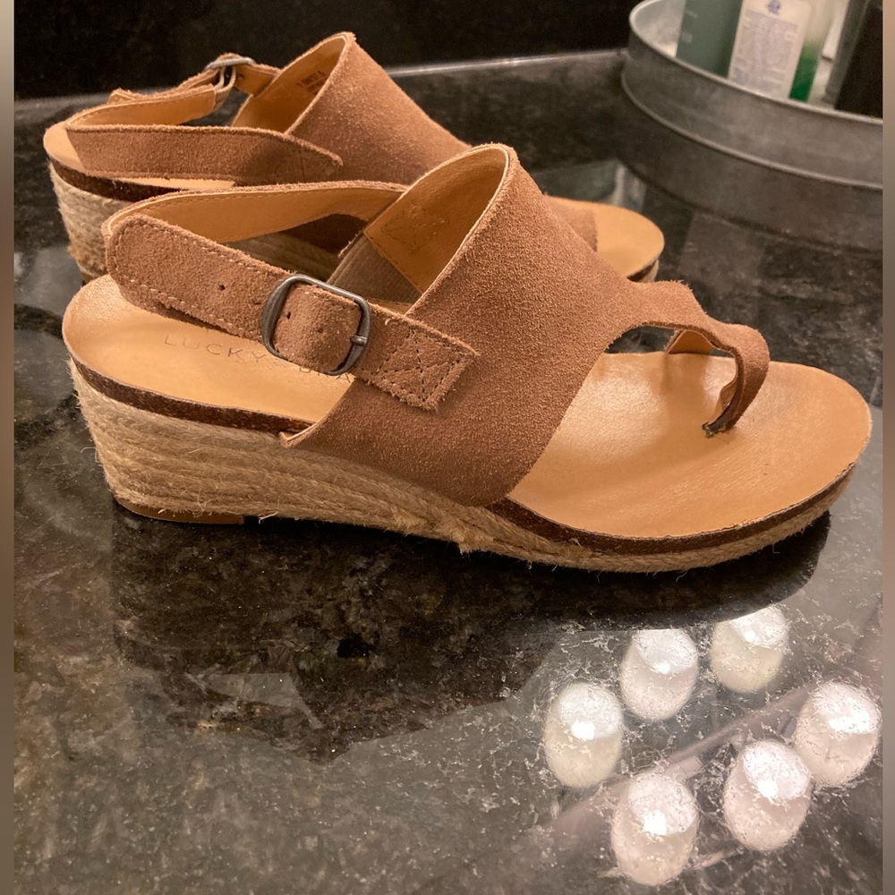 Lucky brand leather sandal wedge heels 7.5